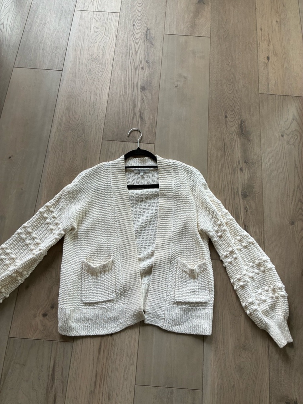 Madewell Cream Textured Open-Front Pocket Cardigan